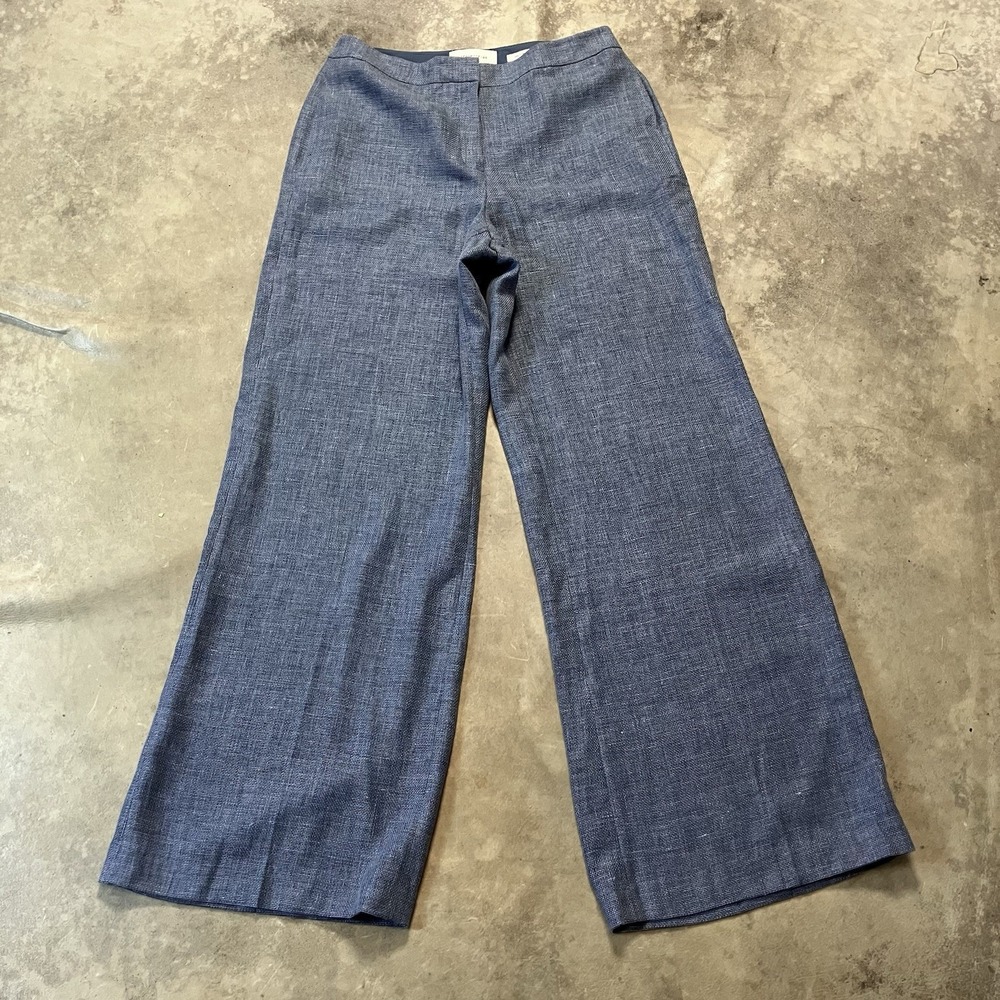 Lafayette 148 Pants Womens Size 8 Bluestone Linen Wool Blend Wide Leg Dalton